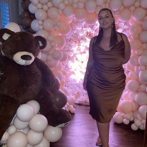 Plus size chocolate satin cowl midaxi dress